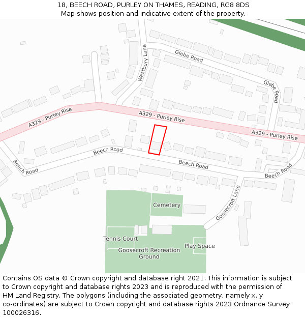 18, BEECH ROAD, PURLEY ON THAMES, READING, RG8 8DS: Location map and indicative extent of plot