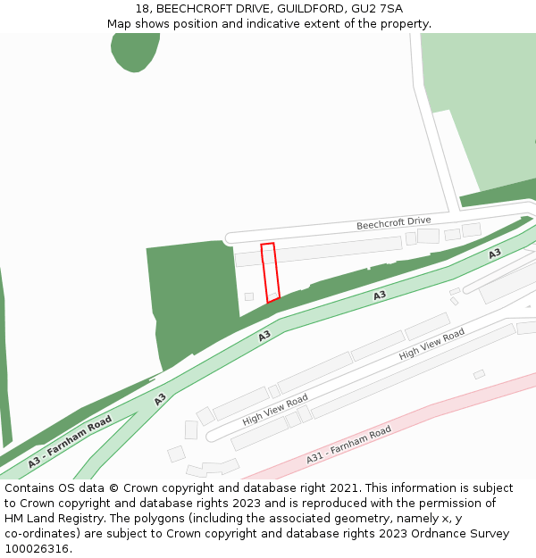 18, BEECHCROFT DRIVE, GUILDFORD, GU2 7SA: Location map and indicative extent of plot