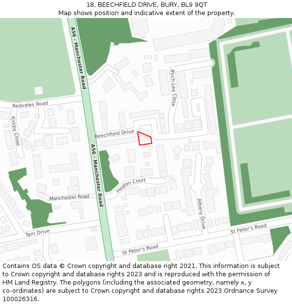 18, BEECHFIELD DRIVE, BURY, BL9 9QT: Location map and indicative extent of plot