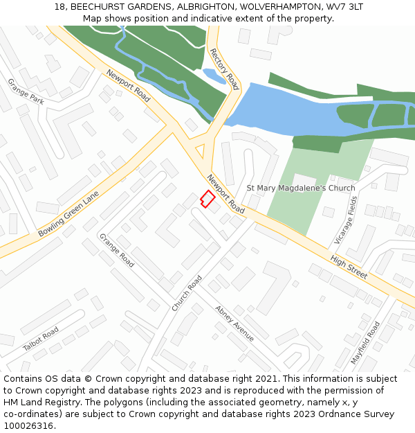 18, BEECHURST GARDENS, ALBRIGHTON, WOLVERHAMPTON, WV7 3LT: Location map and indicative extent of plot