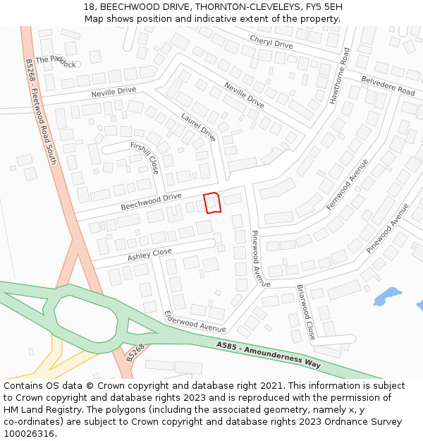 18, BEECHWOOD DRIVE, THORNTON-CLEVELEYS, FY5 5EH: Location map and indicative extent of plot