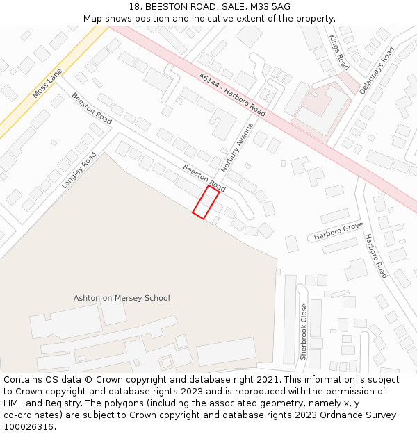 18, BEESTON ROAD, SALE, M33 5AG: Location map and indicative extent of plot