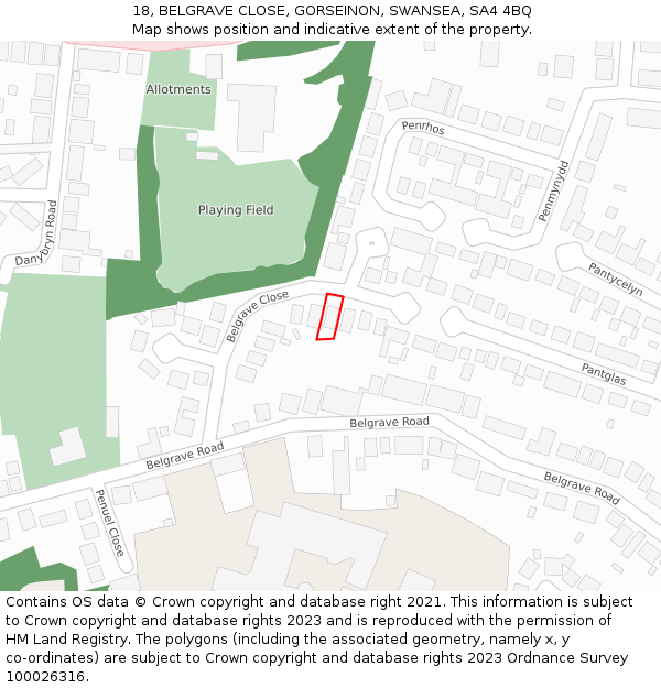 18, BELGRAVE CLOSE, GORSEINON, SWANSEA, SA4 4BQ: Location map and indicative extent of plot