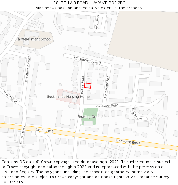 18, BELLAIR ROAD, HAVANT, PO9 2RG: Location map and indicative extent of plot