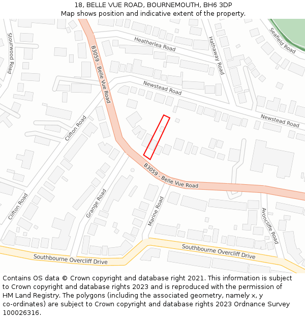 18, BELLE VUE ROAD, BOURNEMOUTH, BH6 3DP: Location map and indicative extent of plot