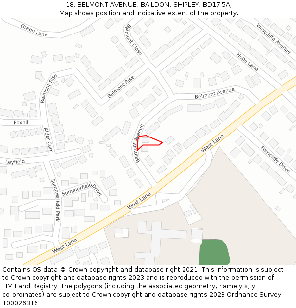 18, BELMONT AVENUE, BAILDON, SHIPLEY, BD17 5AJ: Location map and indicative extent of plot