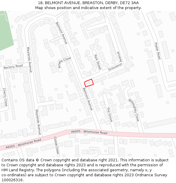 18, BELMONT AVENUE, BREASTON, DERBY, DE72 3AA: Location map and indicative extent of plot
