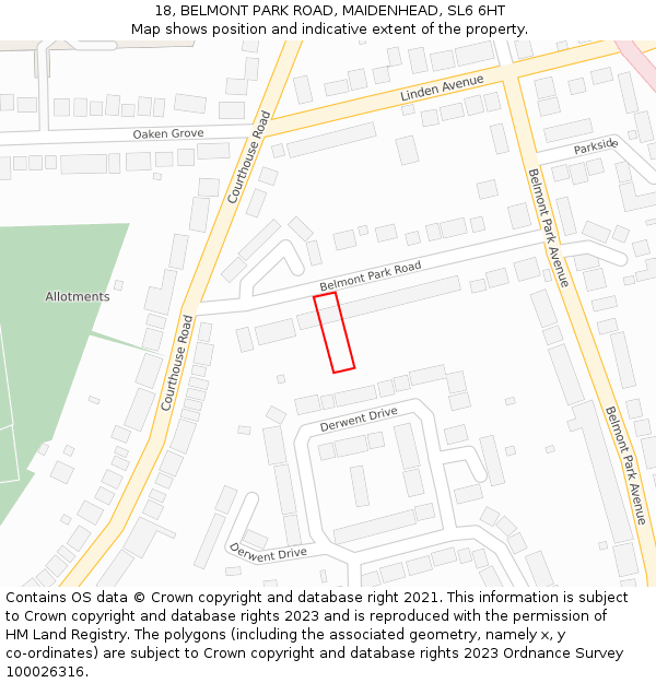 18, BELMONT PARK ROAD, MAIDENHEAD, SL6 6HT: Location map and indicative extent of plot