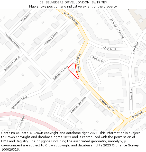 18, BELVEDERE DRIVE, LONDON, SW19 7BY: Location map and indicative extent of plot