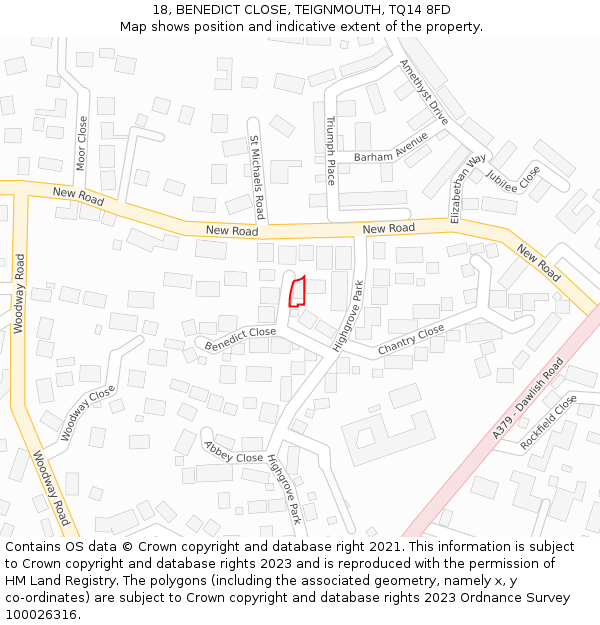 18, BENEDICT CLOSE, TEIGNMOUTH, TQ14 8FD: Location map and indicative extent of plot