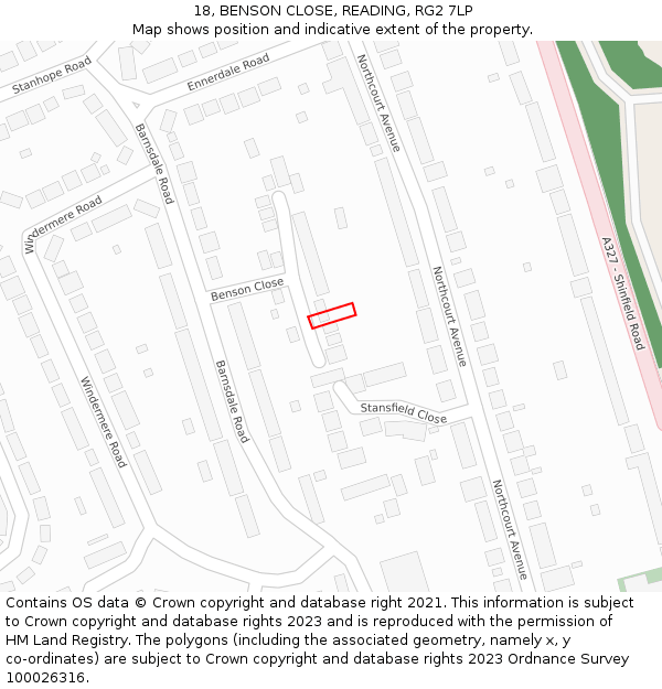 18, BENSON CLOSE, READING, RG2 7LP: Location map and indicative extent of plot