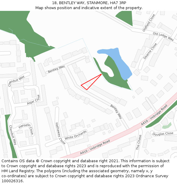 18, BENTLEY WAY, STANMORE, HA7 3RP: Location map and indicative extent of plot