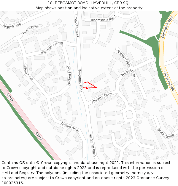 18, BERGAMOT ROAD, HAVERHILL, CB9 9QH: Location map and indicative extent of plot