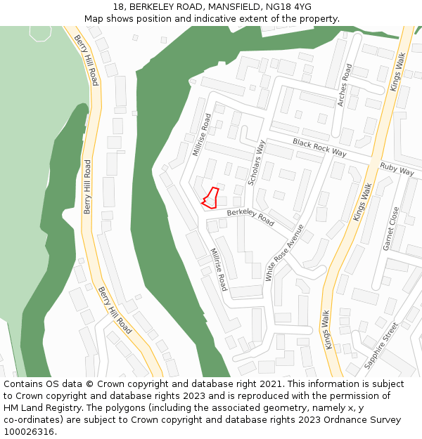18, BERKELEY ROAD, MANSFIELD, NG18 4YG: Location map and indicative extent of plot