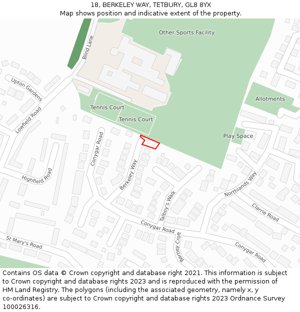 18, BERKELEY WAY, TETBURY, GL8 8YX: Location map and indicative extent of plot