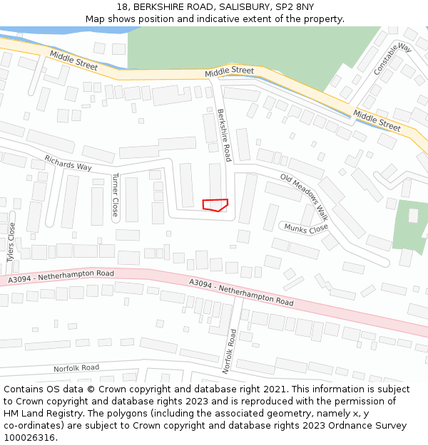 18, BERKSHIRE ROAD, SALISBURY, SP2 8NY: Location map and indicative extent of plot