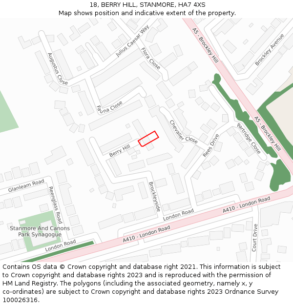 18, BERRY HILL, STANMORE, HA7 4XS: Location map and indicative extent of plot