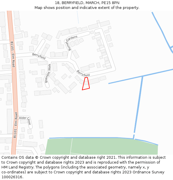 18, BERRYFIELD, MARCH, PE15 8PN: Location map and indicative extent of plot