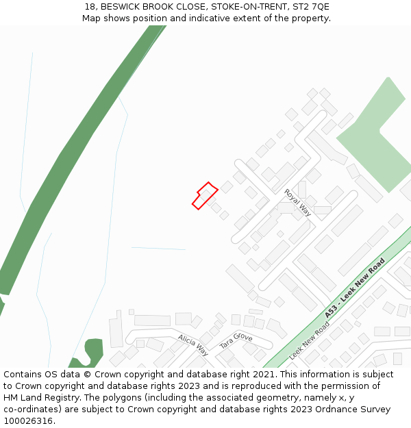 18, BESWICK BROOK CLOSE, STOKE-ON-TRENT, ST2 7QE: Location map and indicative extent of plot