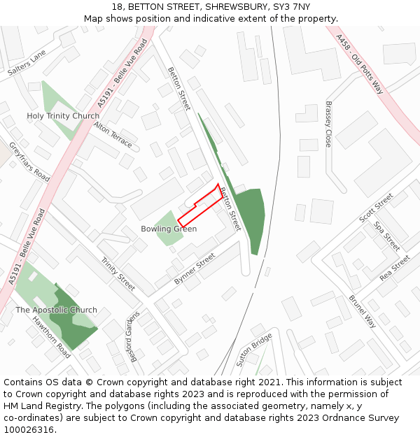 18, BETTON STREET, SHREWSBURY, SY3 7NY: Location map and indicative extent of plot