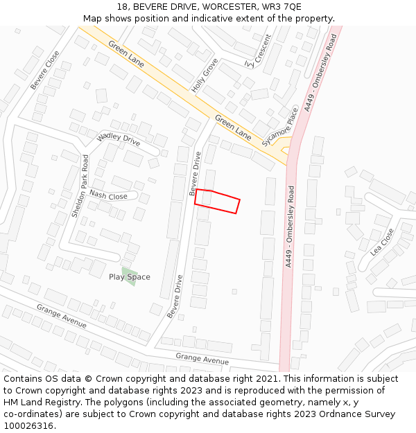 18, BEVERE DRIVE, WORCESTER, WR3 7QE: Location map and indicative extent of plot