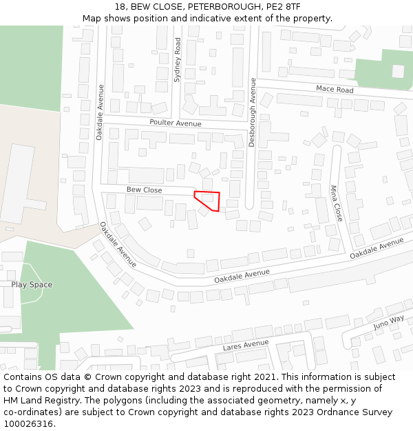 18, BEW CLOSE, PETERBOROUGH, PE2 8TF: Location map and indicative extent of plot