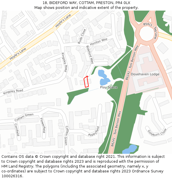 18, BIDEFORD WAY, COTTAM, PRESTON, PR4 0LX: Location map and indicative extent of plot