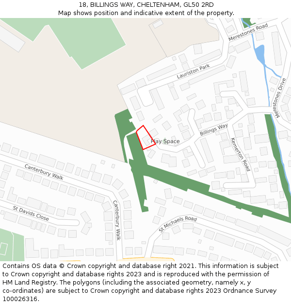 18, BILLINGS WAY, CHELTENHAM, GL50 2RD: Location map and indicative extent of plot