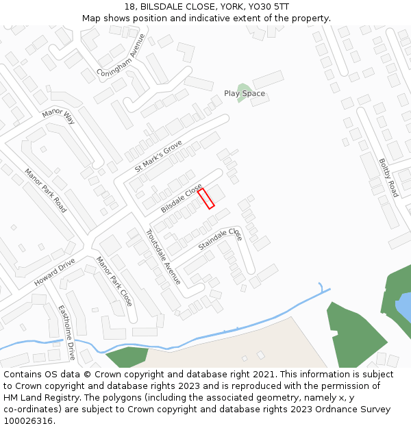 18, BILSDALE CLOSE, YORK, YO30 5TT: Location map and indicative extent of plot