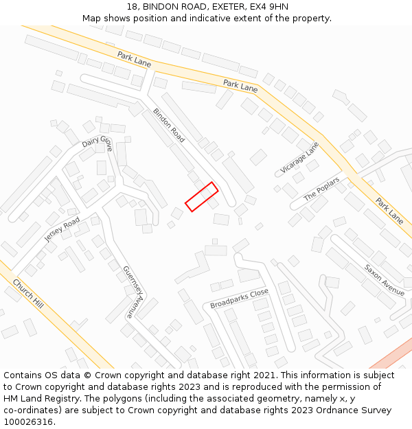 18, BINDON ROAD, EXETER, EX4 9HN: Location map and indicative extent of plot