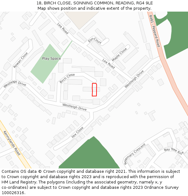 18, BIRCH CLOSE, SONNING COMMON, READING, RG4 9LE: Location map and indicative extent of plot