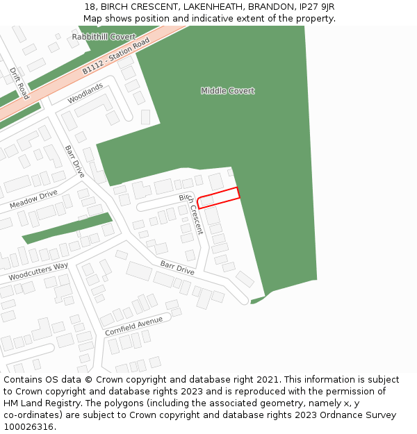 18, BIRCH CRESCENT, LAKENHEATH, BRANDON, IP27 9JR: Location map and indicative extent of plot