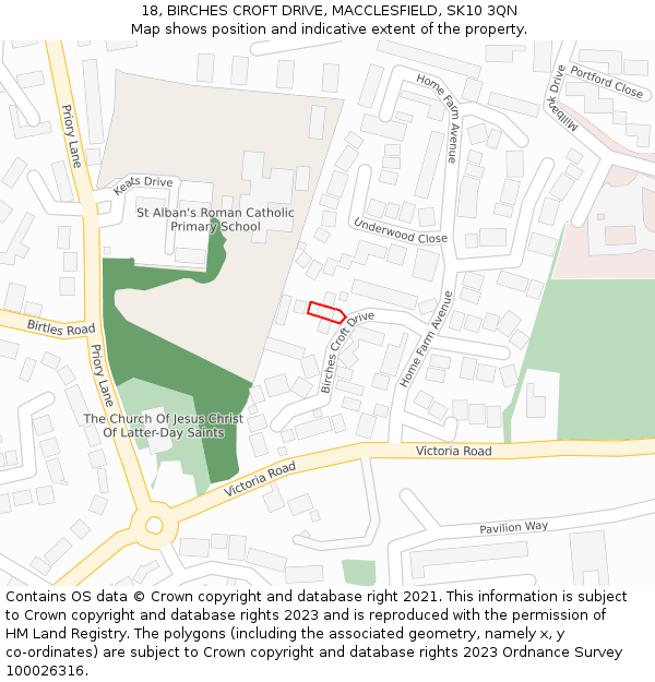 18, BIRCHES CROFT DRIVE, MACCLESFIELD, SK10 3QN: Location map and indicative extent of plot