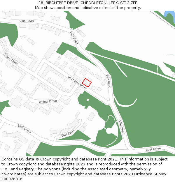 18, BIRCHTREE DRIVE, CHEDDLETON, LEEK, ST13 7FE: Location map and indicative extent of plot