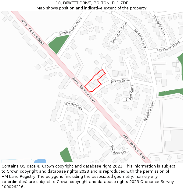 18, BIRKETT DRIVE, BOLTON, BL1 7DE: Location map and indicative extent of plot