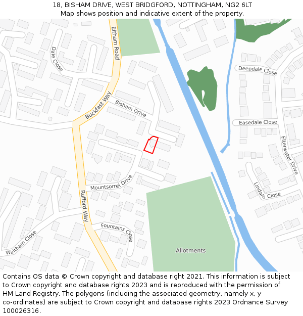 18, BISHAM DRIVE, WEST BRIDGFORD, NOTTINGHAM, NG2 6LT: Location map and indicative extent of plot