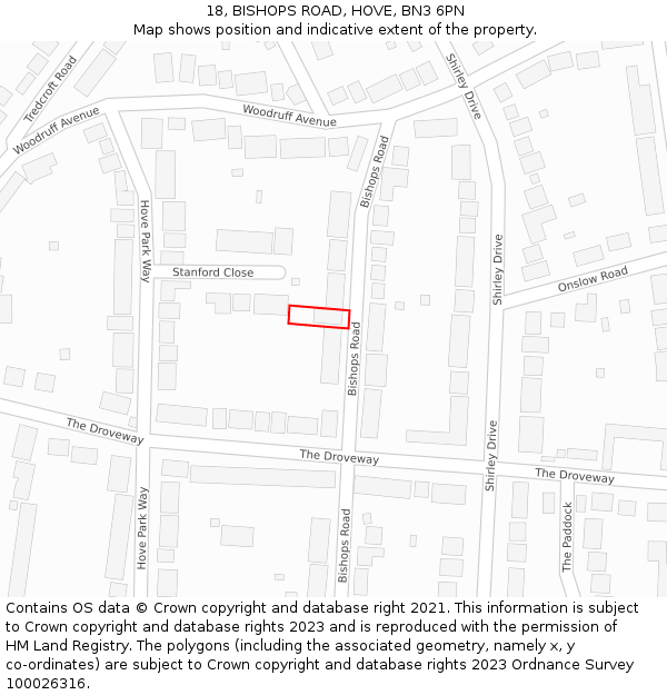 18, BISHOPS ROAD, HOVE, BN3 6PN: Location map and indicative extent of plot