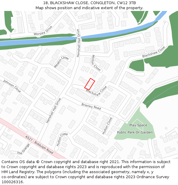 18, BLACKSHAW CLOSE, CONGLETON, CW12 3TB: Location map and indicative extent of plot