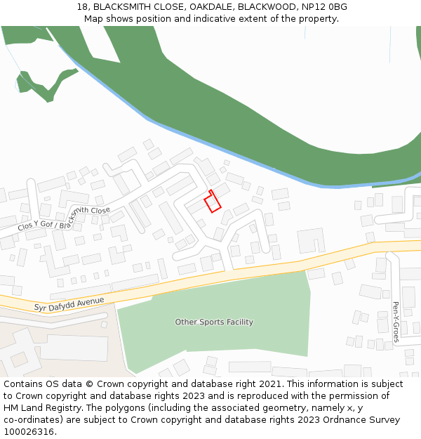 18, BLACKSMITH CLOSE, OAKDALE, BLACKWOOD, NP12 0BG: Location map and indicative extent of plot