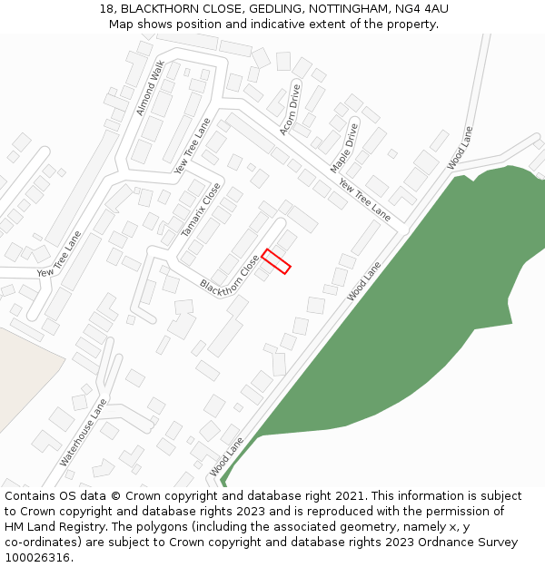 18, BLACKTHORN CLOSE, GEDLING, NOTTINGHAM, NG4 4AU: Location map and indicative extent of plot