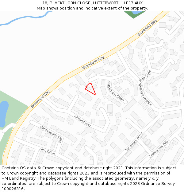 18, BLACKTHORN CLOSE, LUTTERWORTH, LE17 4UX: Location map and indicative extent of plot