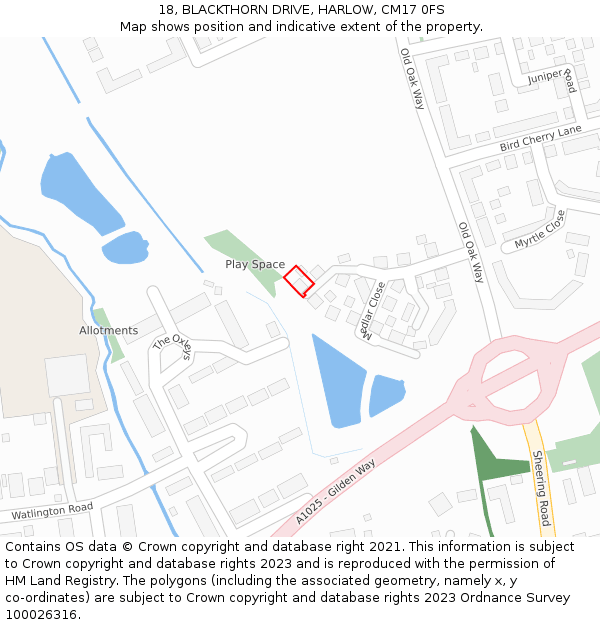 18, BLACKTHORN DRIVE, HARLOW, CM17 0FS: Location map and indicative extent of plot