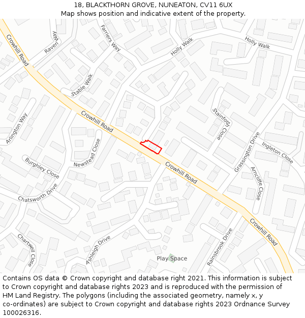 18, BLACKTHORN GROVE, NUNEATON, CV11 6UX: Location map and indicative extent of plot