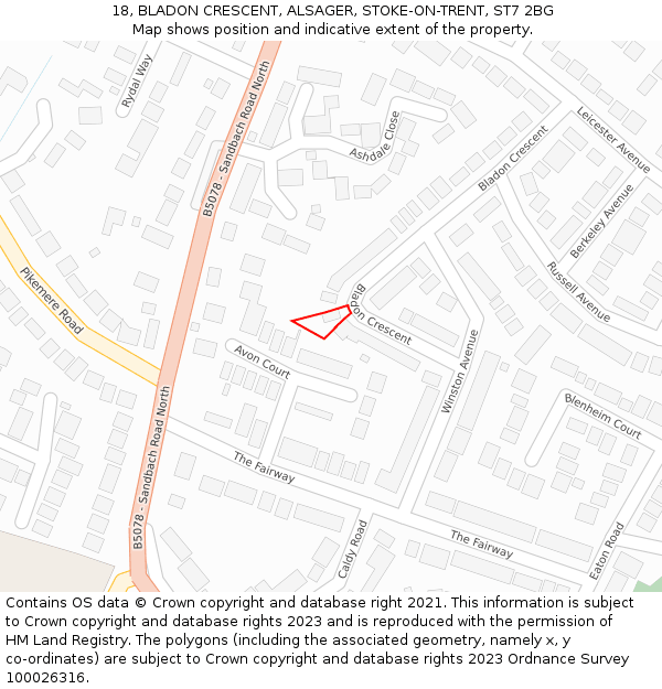 18, BLADON CRESCENT, ALSAGER, STOKE-ON-TRENT, ST7 2BG: Location map and indicative extent of plot