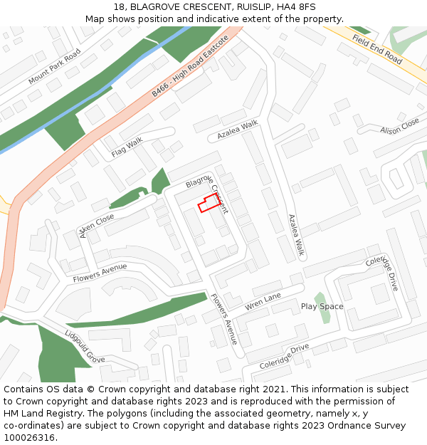 18, BLAGROVE CRESCENT, RUISLIP, HA4 8FS: Location map and indicative extent of plot