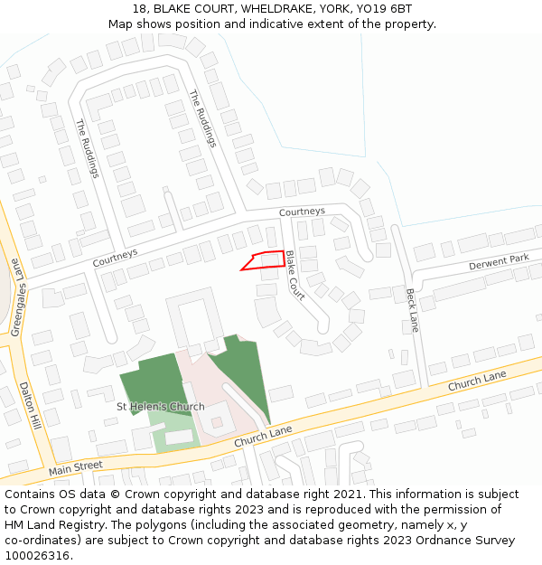 18, BLAKE COURT, WHELDRAKE, YORK, YO19 6BT: Location map and indicative extent of plot
