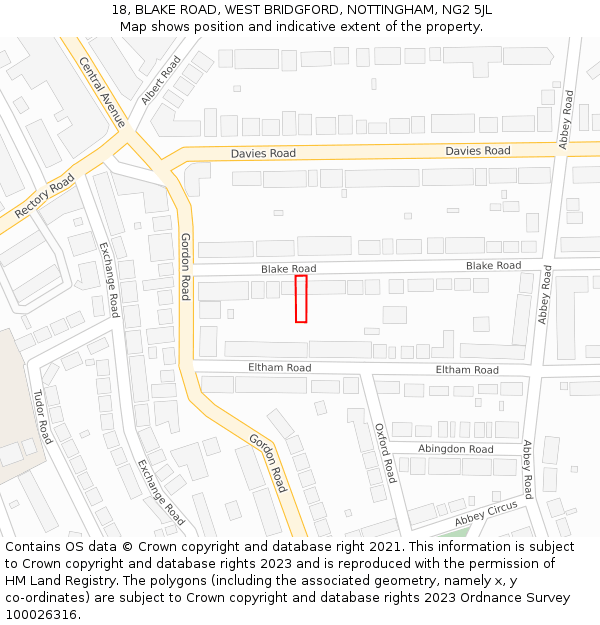 18, BLAKE ROAD, WEST BRIDGFORD, NOTTINGHAM, NG2 5JL: Location map and indicative extent of plot