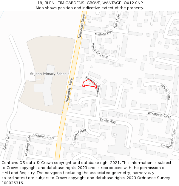 18, BLENHEIM GARDENS, GROVE, WANTAGE, OX12 0NP: Location map and indicative extent of plot