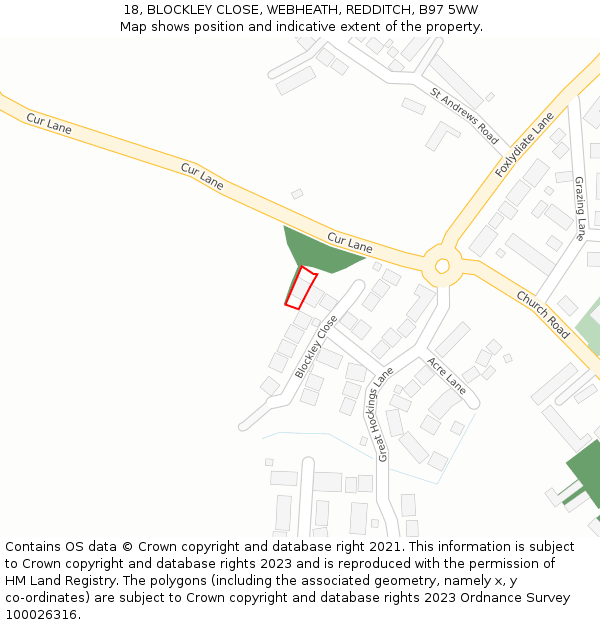 18, BLOCKLEY CLOSE, WEBHEATH, REDDITCH, B97 5WW: Location map and indicative extent of plot