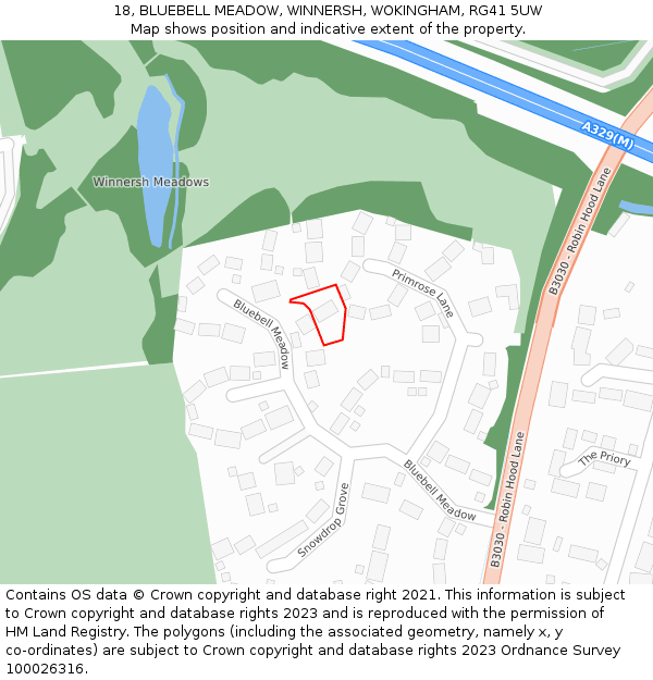 18, BLUEBELL MEADOW, WINNERSH, WOKINGHAM, RG41 5UW: Location map and indicative extent of plot